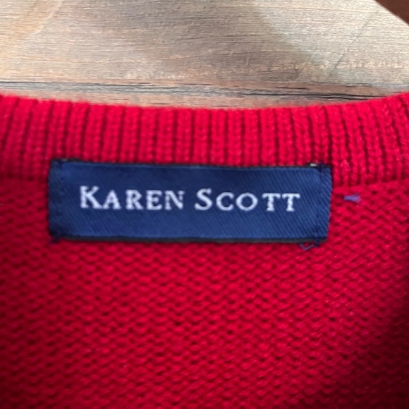 VINTAGE KAREN SCOTT CHRISTMAS SWEATER HOLIDAY CARDIGAN COTTAGE CORE LARGE RED - Picture 2 of 10